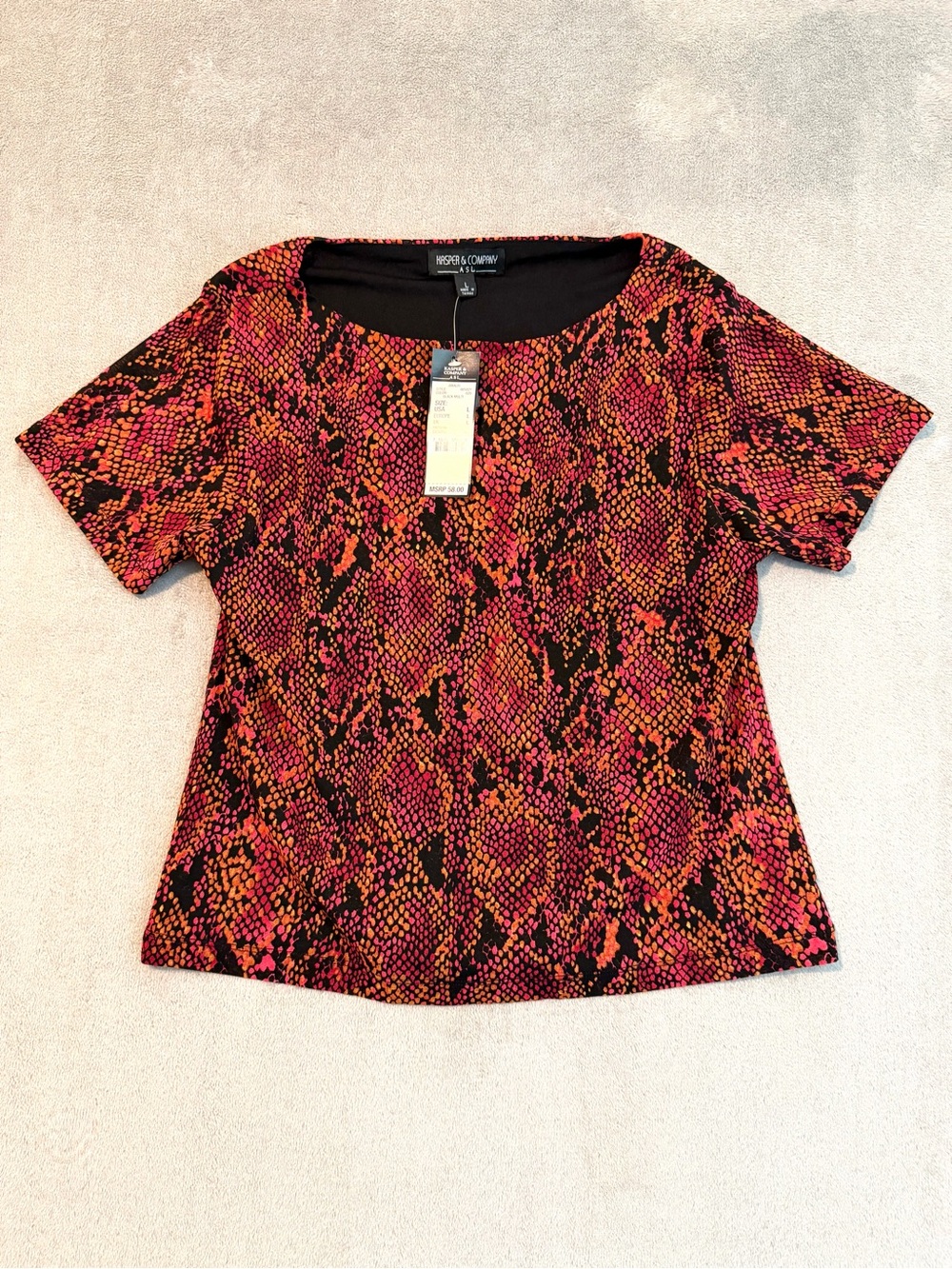 NWT Kasper & Company Snakeskin Print Black Pink Orange Size L. Lined Y2K Style